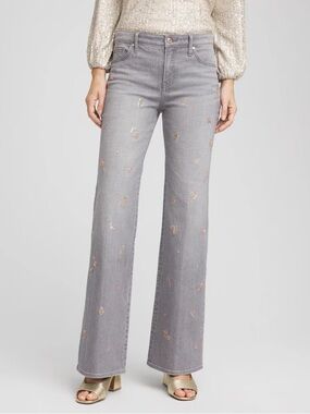 Chicos Women's Gray Wide-Leg Jeans with Metallic Accents